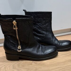 Jimmy Choo Black Leather Boots Gold Hardware Moto